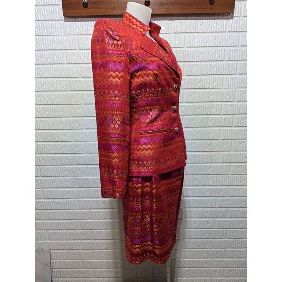 George Simonton Women's Hot Pink Orange Geometric Pattern Rhinestone Buttons Ski - Picture 3 of 13